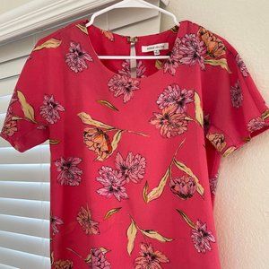 Pink/Floral Short Sleeve Women's Blouse, Size S